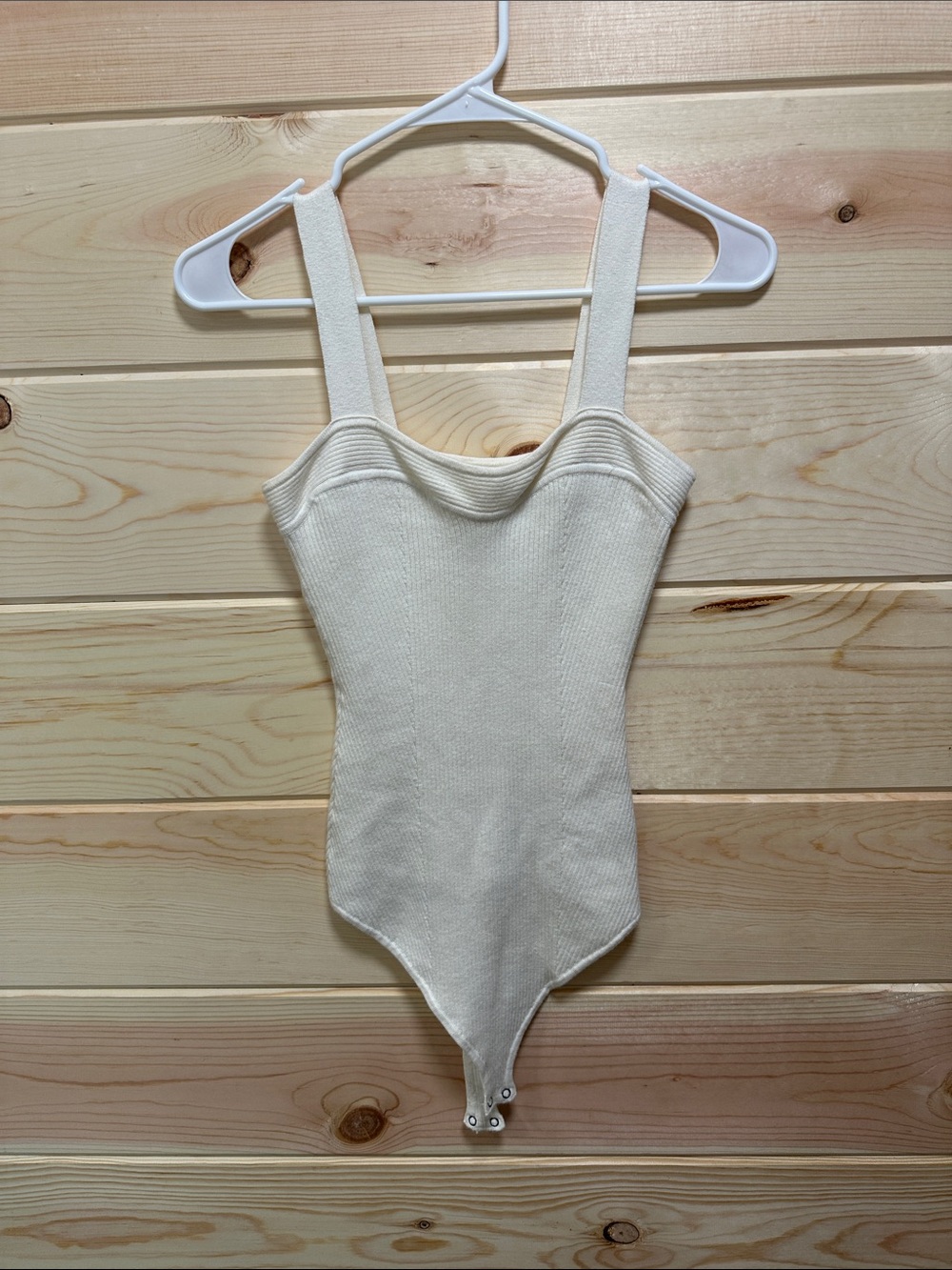 Abercrombie & Fitch Cream Ribbed Strap Bodysuit
